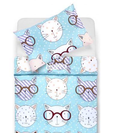 Children bedding set SMART CATS 10-0617-LIGHT BLUE 100x145, 40x60, 107x150 cm