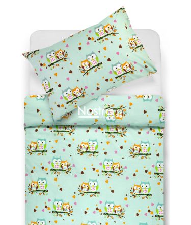 Children bedding set OWLS IN LOVE 10-0428-MINT 100x145, 40x60, 107x150 cm