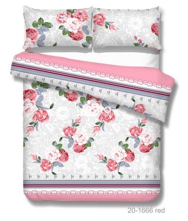 Polycotton bedding set FLOWERS 20-1666-RED