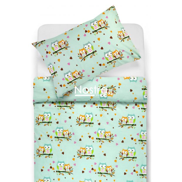 Children bedding set OWLS IN LOVE 10-0428-MINT 100x145, 40x60, 107x150 cm