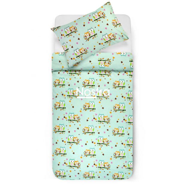 Children bedding set OWLS IN LOVE 10-0428-MINT 100x145, 40x60, 107x150 cm