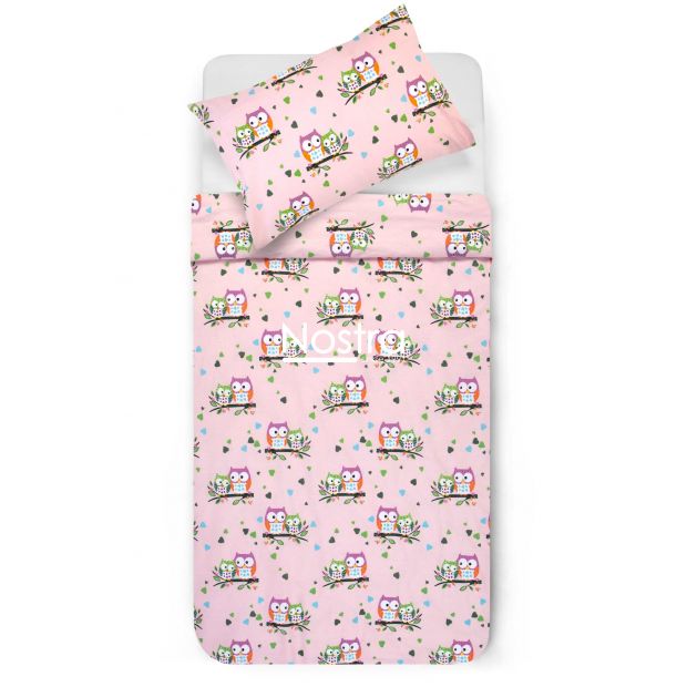 Children bedding set OWLS IN LOVE 10-0428-PINK 100x145, 40x60, 107x150 cm