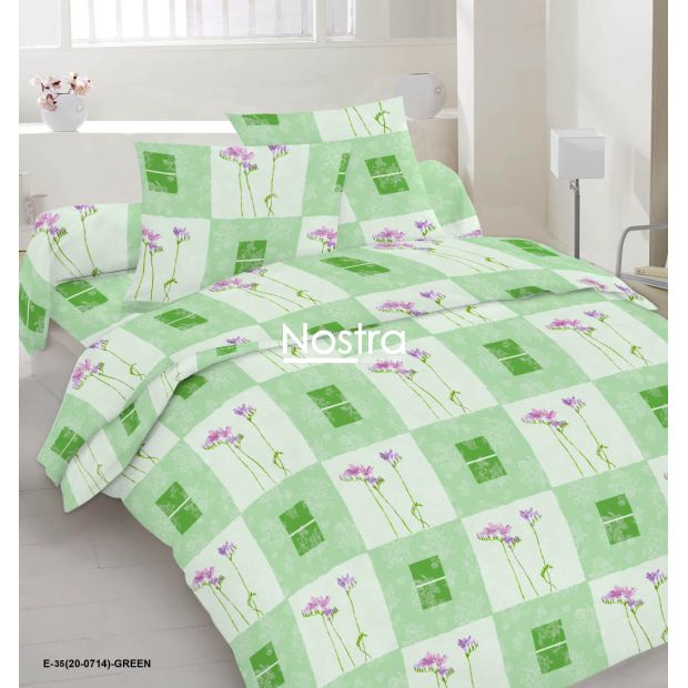 Polycotton bedding set FLOWERS 20-0714-GREEN 140x200, 50x70 cm