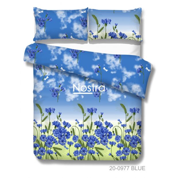 Polycotton bedding set FLOWERS 20-0977-BLUE 140x200, 50x70 cm