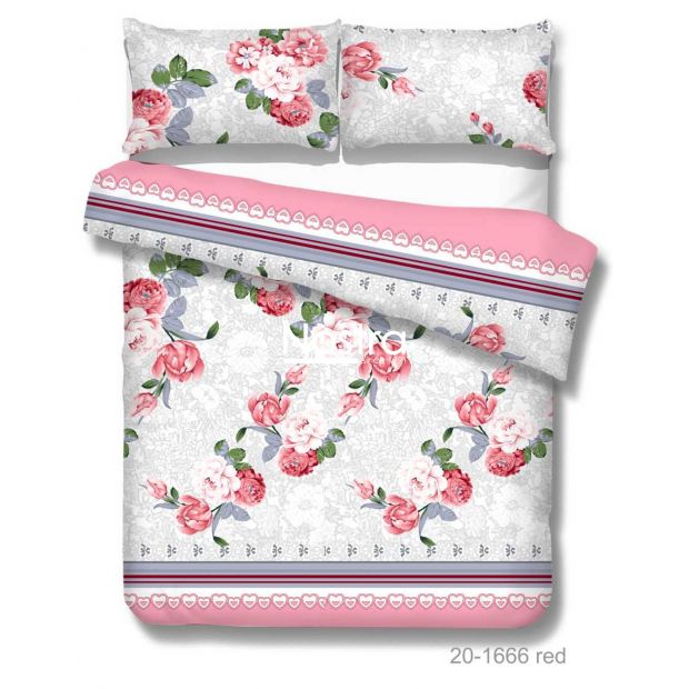 Polycotton bedding set FLOWERS 20-1666-RED