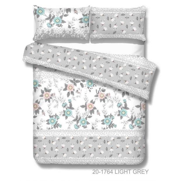 Polycotton bedding set FLOWERS 20-1764-LIGHT GREY